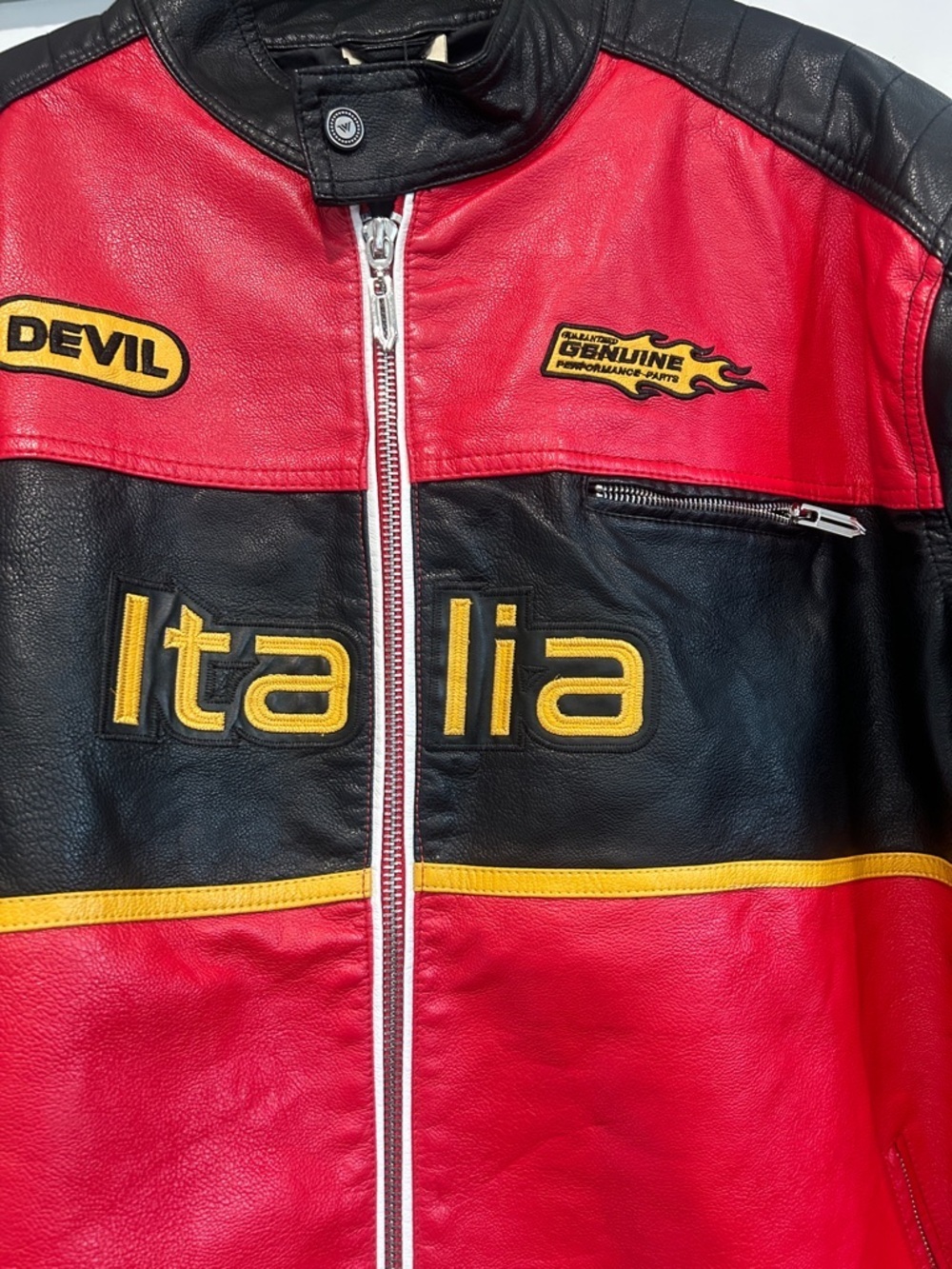 Watson Devil Red Italia Black Leather Racing Jacket men’s 5X big & tall new - Picture 3 of 10